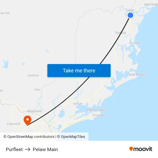 Purfleet to Pelaw Main map