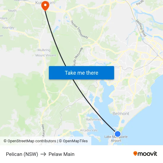 Pelican (NSW) to Pelaw Main map