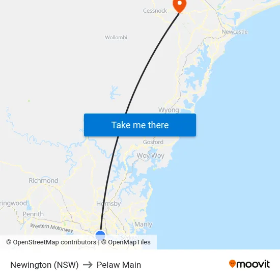 Newington (NSW) to Pelaw Main map