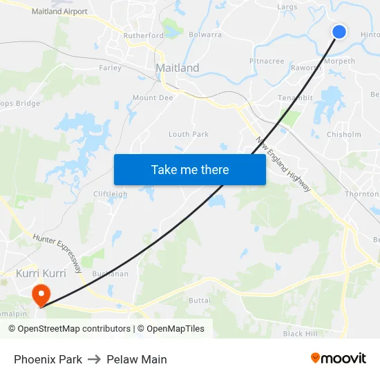 Phoenix Park to Pelaw Main map