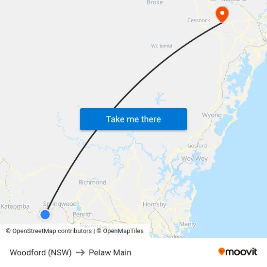Woodford (NSW) to Pelaw Main map