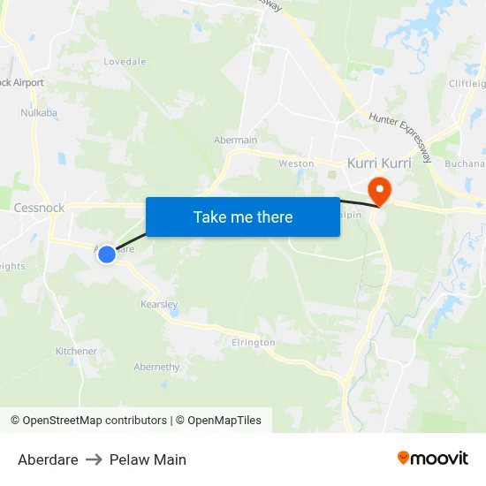 Aberdare to Pelaw Main map