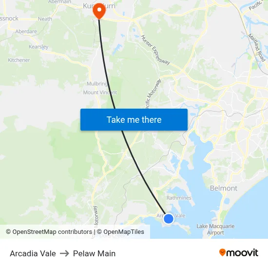 Arcadia Vale to Pelaw Main map