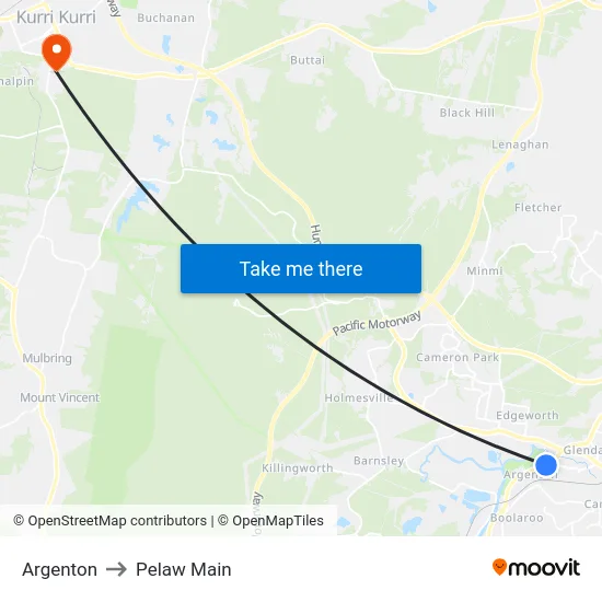 Argenton to Pelaw Main map