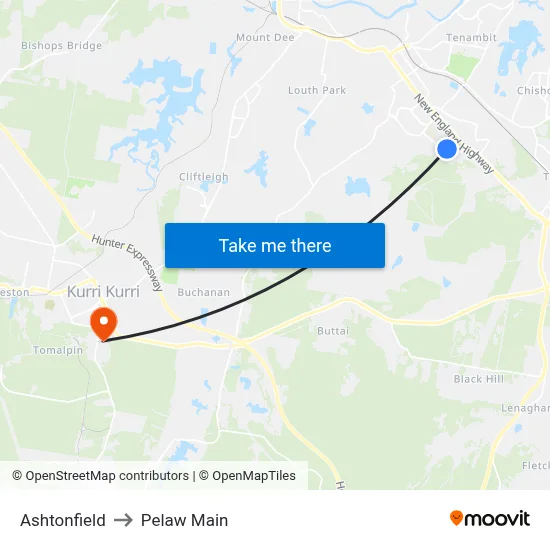 Ashtonfield to Pelaw Main map