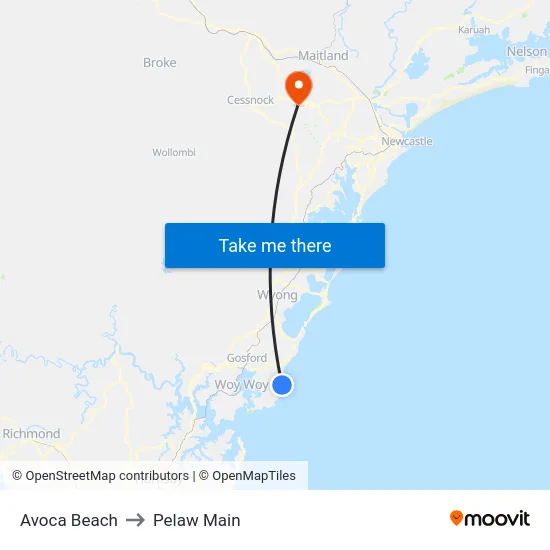Avoca Beach to Pelaw Main map