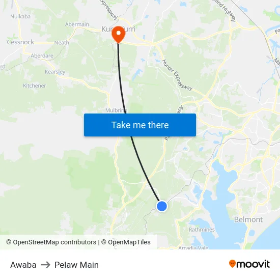 Awaba to Pelaw Main map