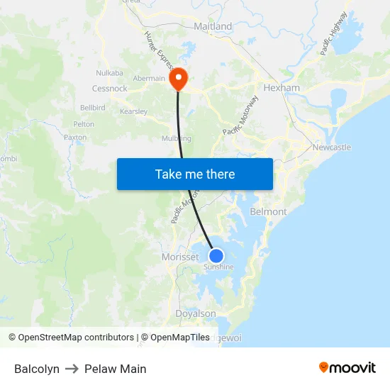 Balcolyn to Pelaw Main map