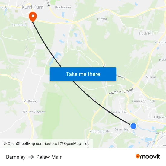 Barnsley to Pelaw Main map