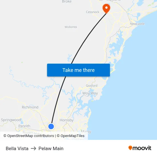 Bella Vista to Pelaw Main map