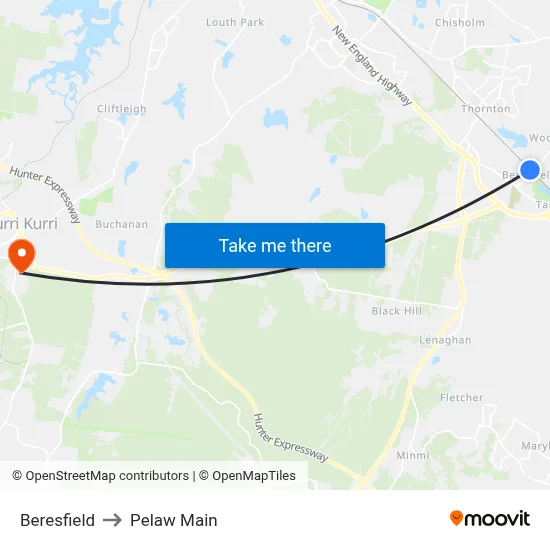Beresfield to Pelaw Main map