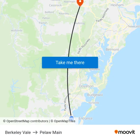 Berkeley Vale to Pelaw Main map