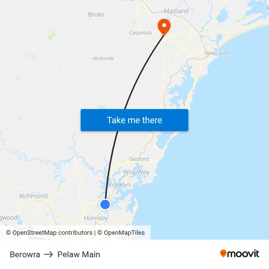 Berowra to Pelaw Main map
