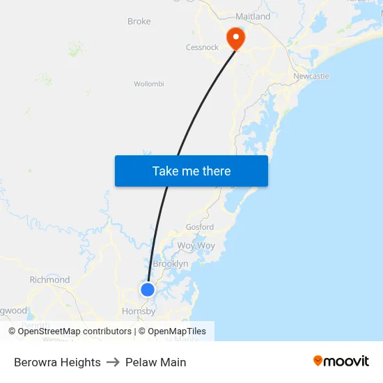 Berowra Heights to Pelaw Main map