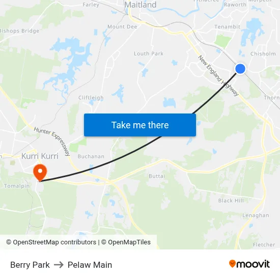 Berry Park to Pelaw Main map