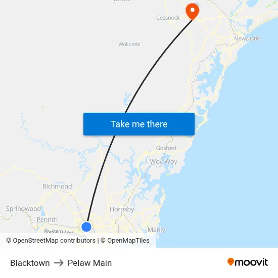 Blacktown to Pelaw Main map