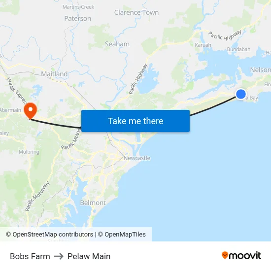 Bobs Farm to Pelaw Main map