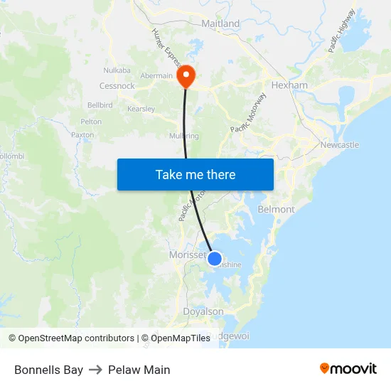 Bonnells Bay to Pelaw Main map
