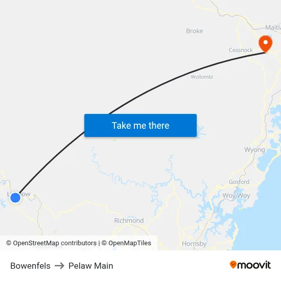Bowenfels to Pelaw Main map