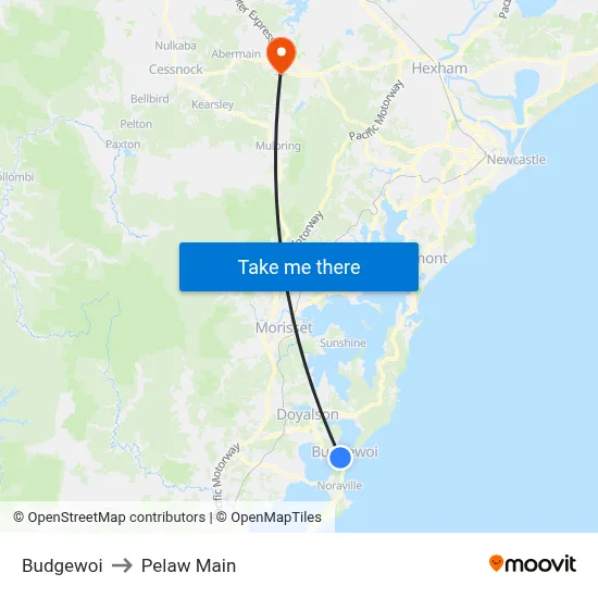 Budgewoi to Pelaw Main map