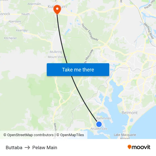 Buttaba to Pelaw Main map