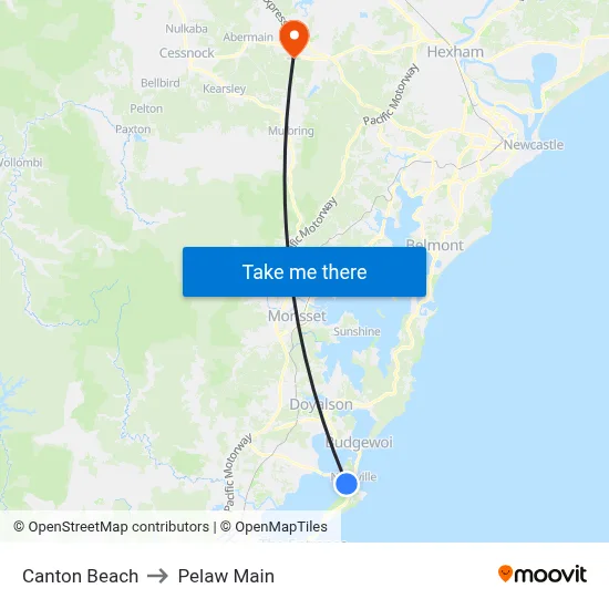 Canton Beach to Pelaw Main map