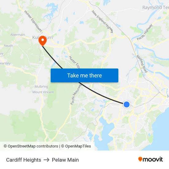 Cardiff Heights to Pelaw Main map