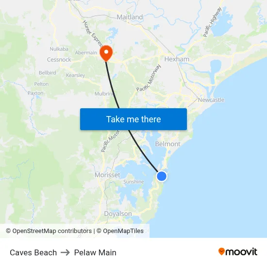 Caves Beach to Pelaw Main map
