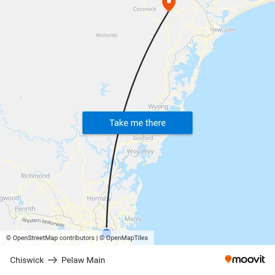 Chiswick to Pelaw Main map