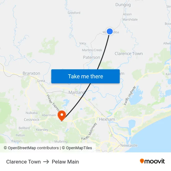 Clarence Town to Pelaw Main map