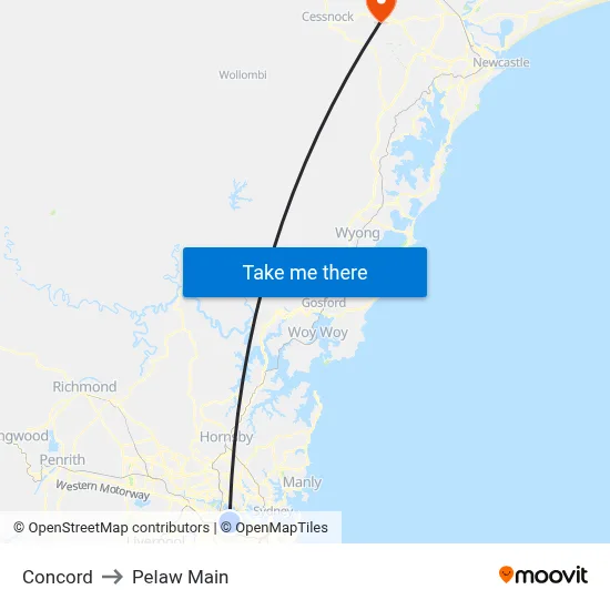 Concord to Pelaw Main map