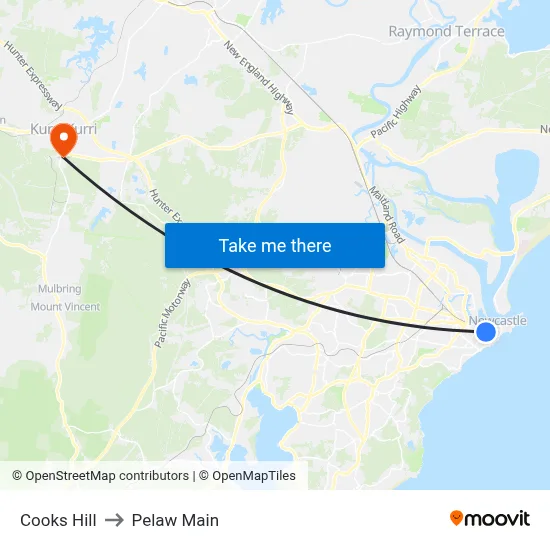 Cooks Hill to Pelaw Main map