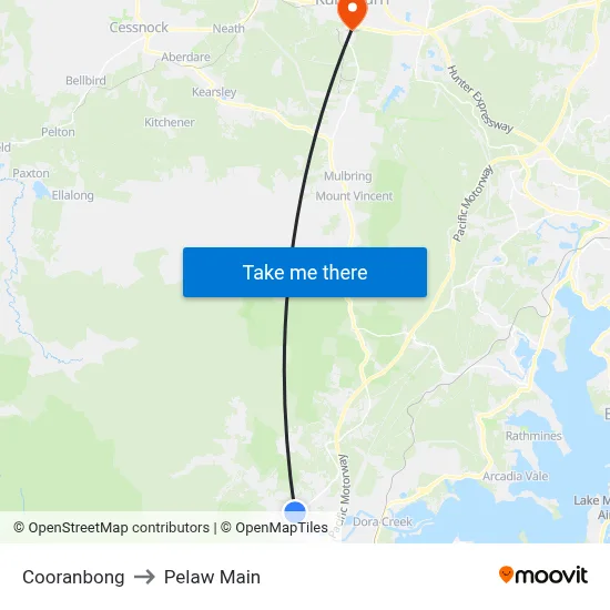 Cooranbong to Pelaw Main map