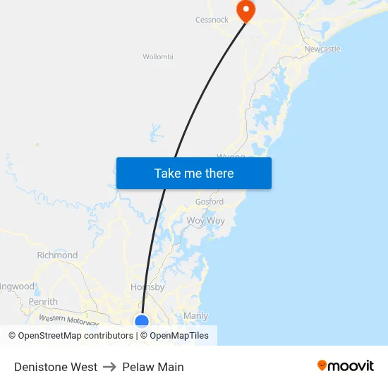 Denistone West to Pelaw Main map