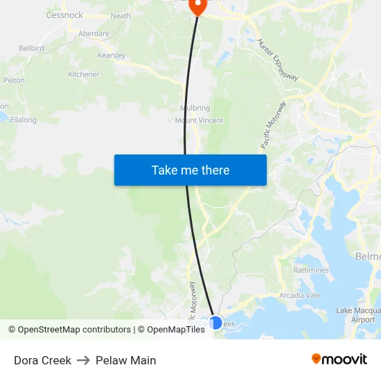 Dora Creek to Pelaw Main map
