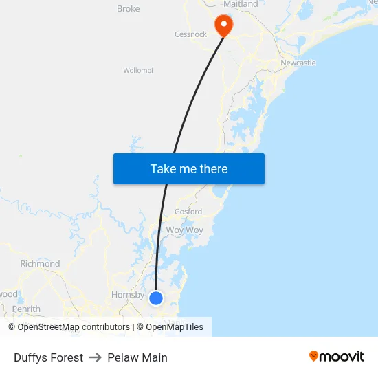 Duffys Forest to Pelaw Main map