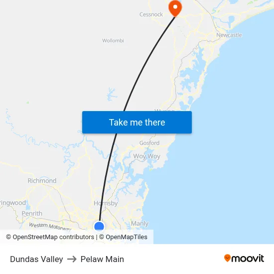 Dundas Valley to Pelaw Main map