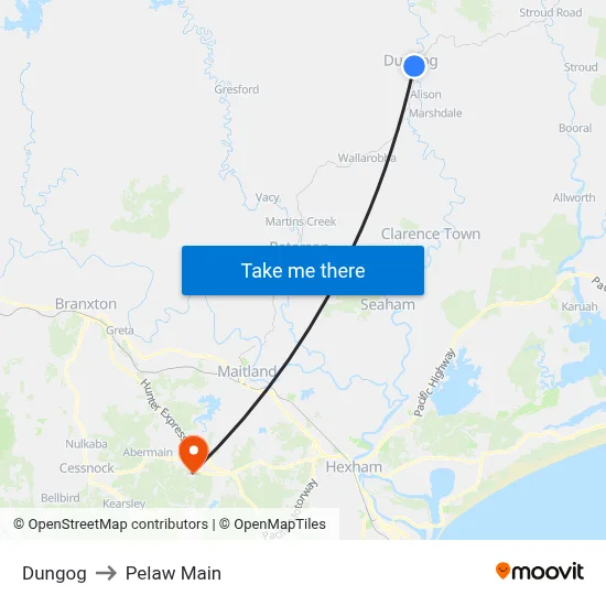 Dungog to Pelaw Main map