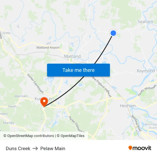 Duns Creek to Pelaw Main map