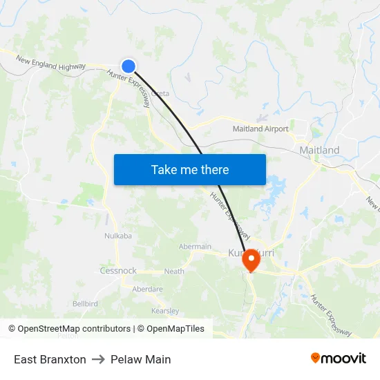 East Branxton to Pelaw Main map
