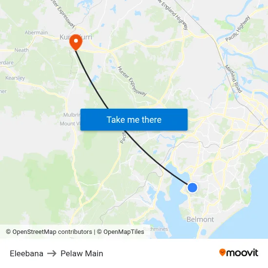 Eleebana to Pelaw Main map