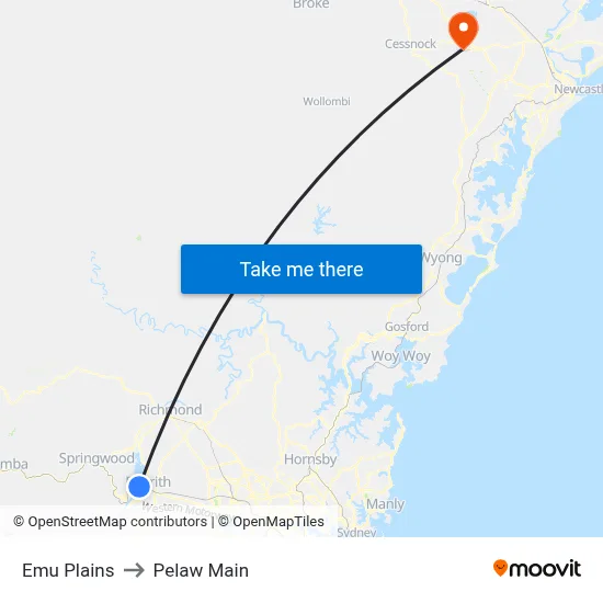 Emu Plains to Pelaw Main map