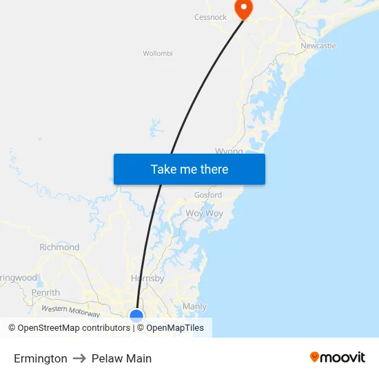 Ermington to Pelaw Main map