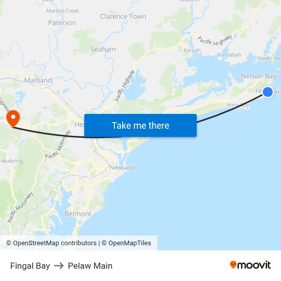 Fingal Bay to Pelaw Main map