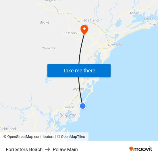 Forresters Beach to Pelaw Main map