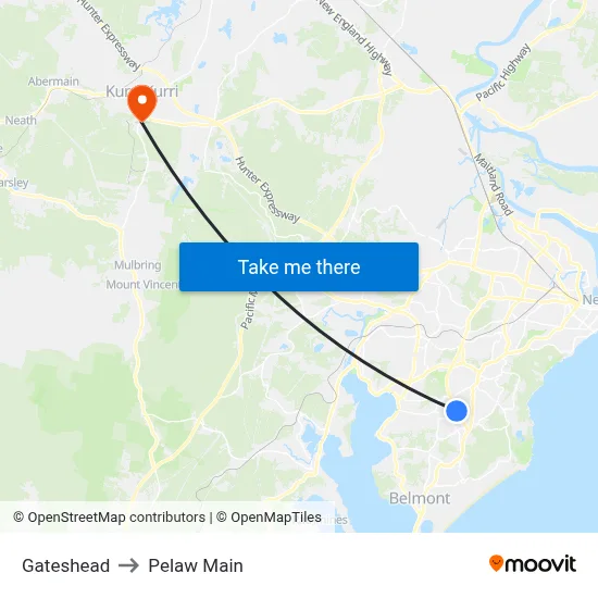 Gateshead to Pelaw Main map