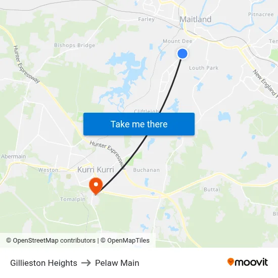 Gillieston Heights to Pelaw Main map