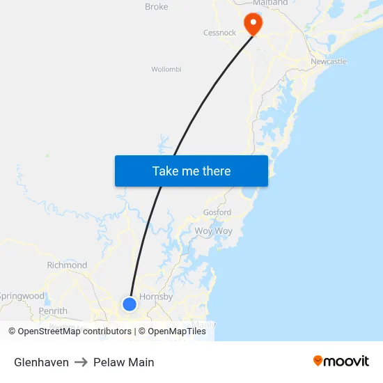 Glenhaven to Pelaw Main map