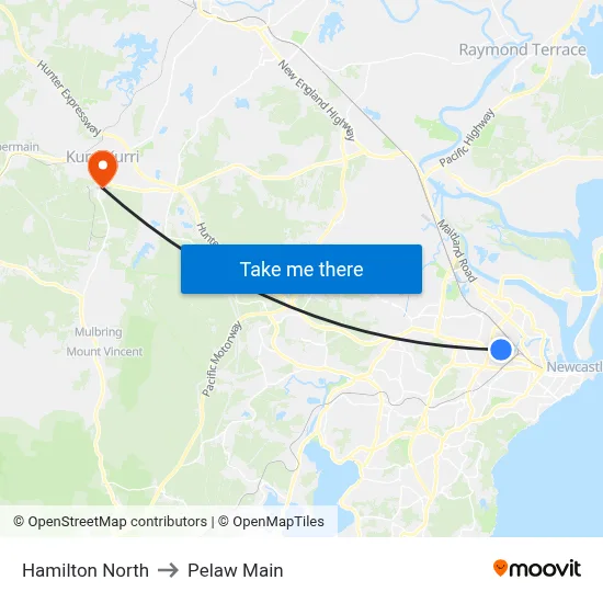 Hamilton North to Pelaw Main map