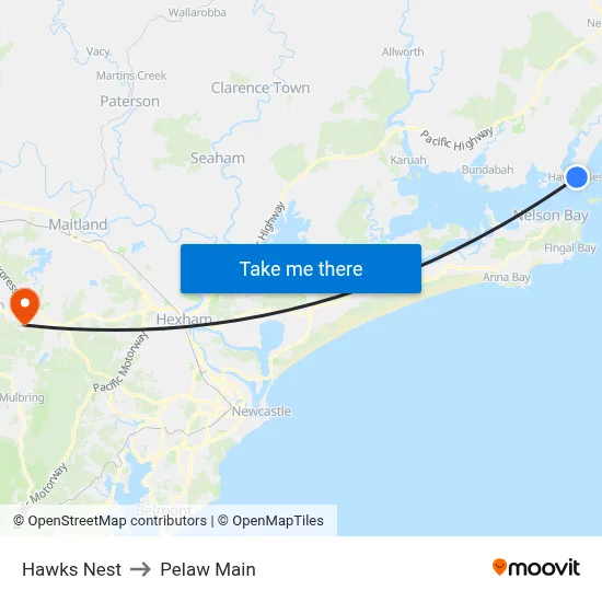 Hawks Nest to Pelaw Main map